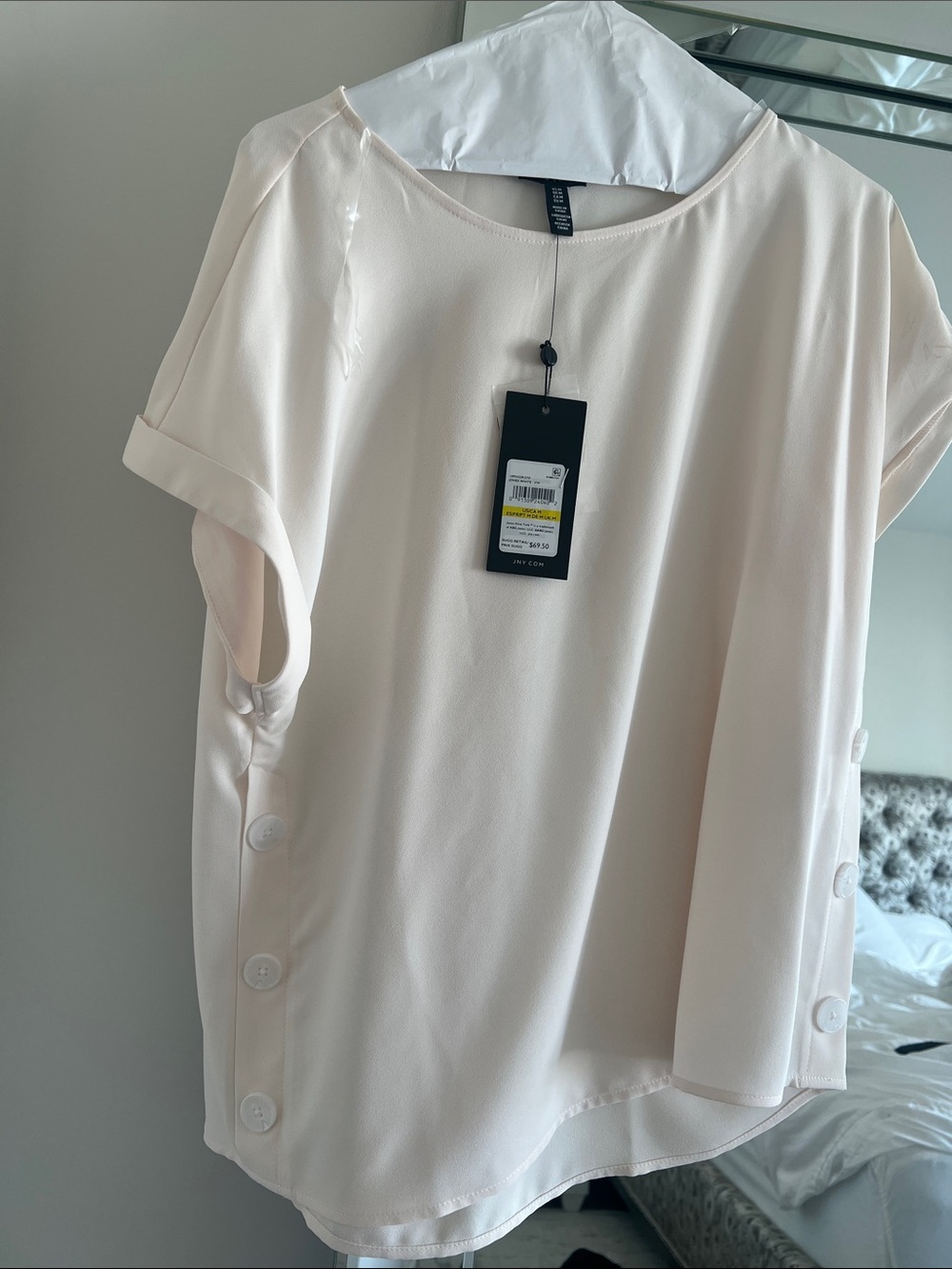 Jones New York off white Side-Button Short Sleeve Blouse
